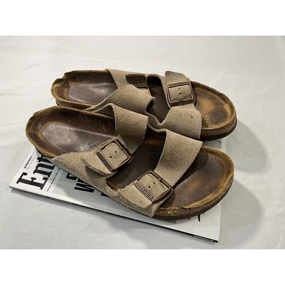 Birkenstock Arizona Cork Leather Sandals Copper Brown Slip On Size 40 US 10 W